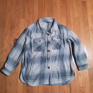 Member's Mark Plaid Shacket, Women's Large, Gray, Green, Blue Plaid